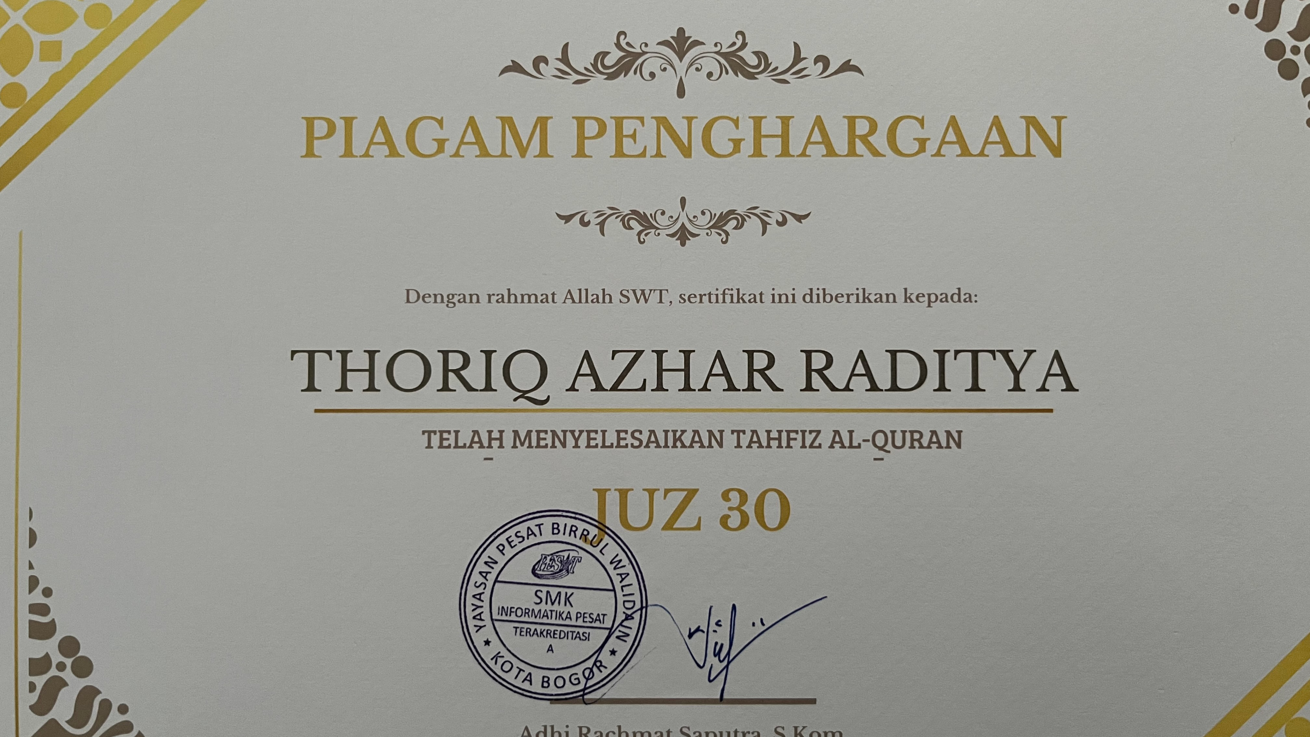 Tahfidz Certificate